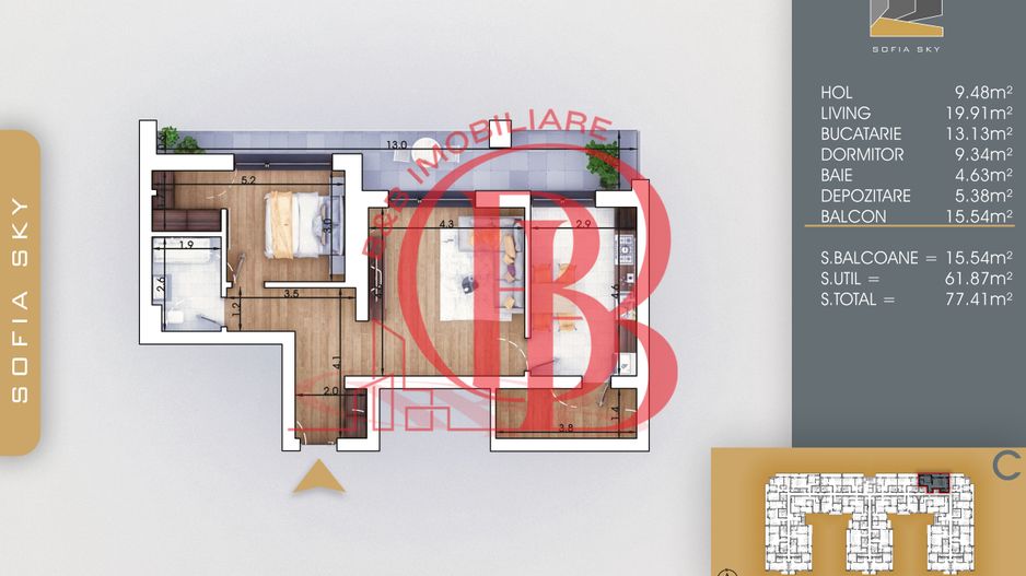 Apartament 2 camere Finalizat 7 min Metrou Nicolae Teclu - Schiță 3