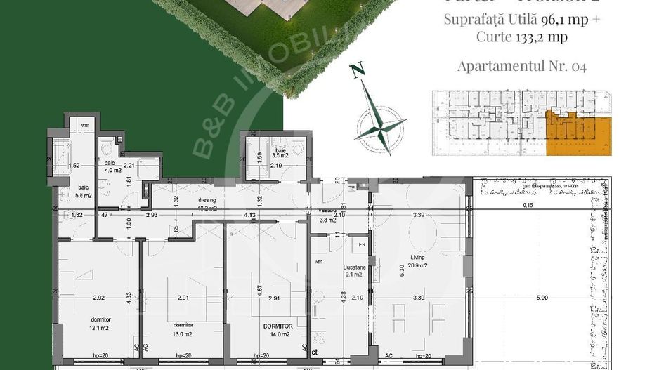 Apartament 4 camere | Gradina Proprie 133mp | Metrou Teclu - Schiță 1