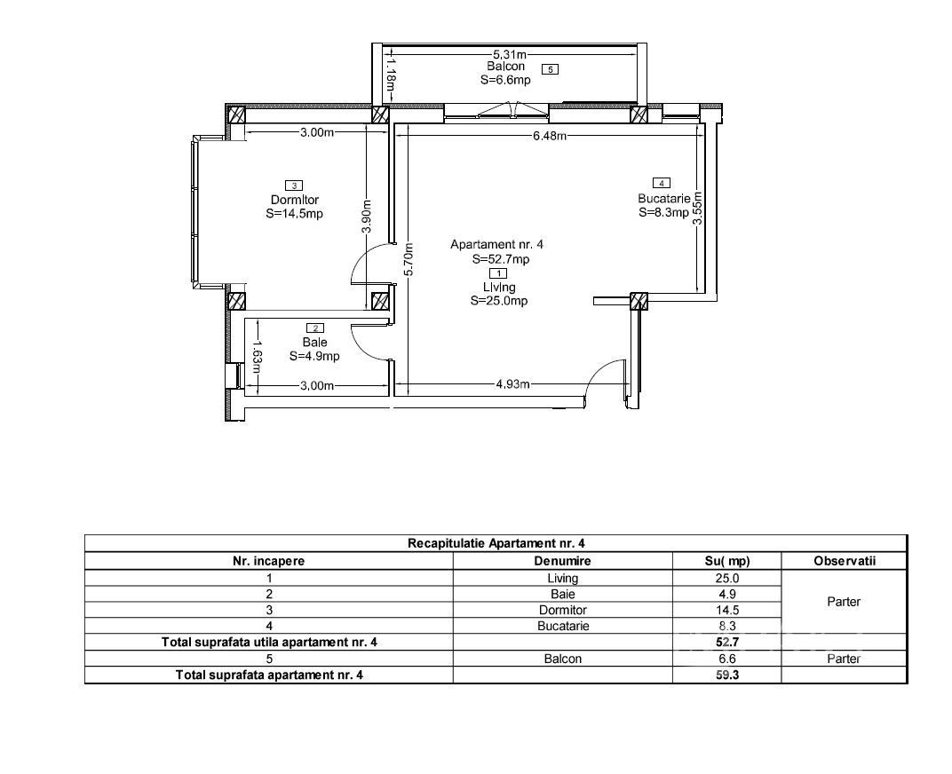 Apartament 2 Camere | Bloc Nou | Langa Padure | Terra, Floresti - Schiță 4