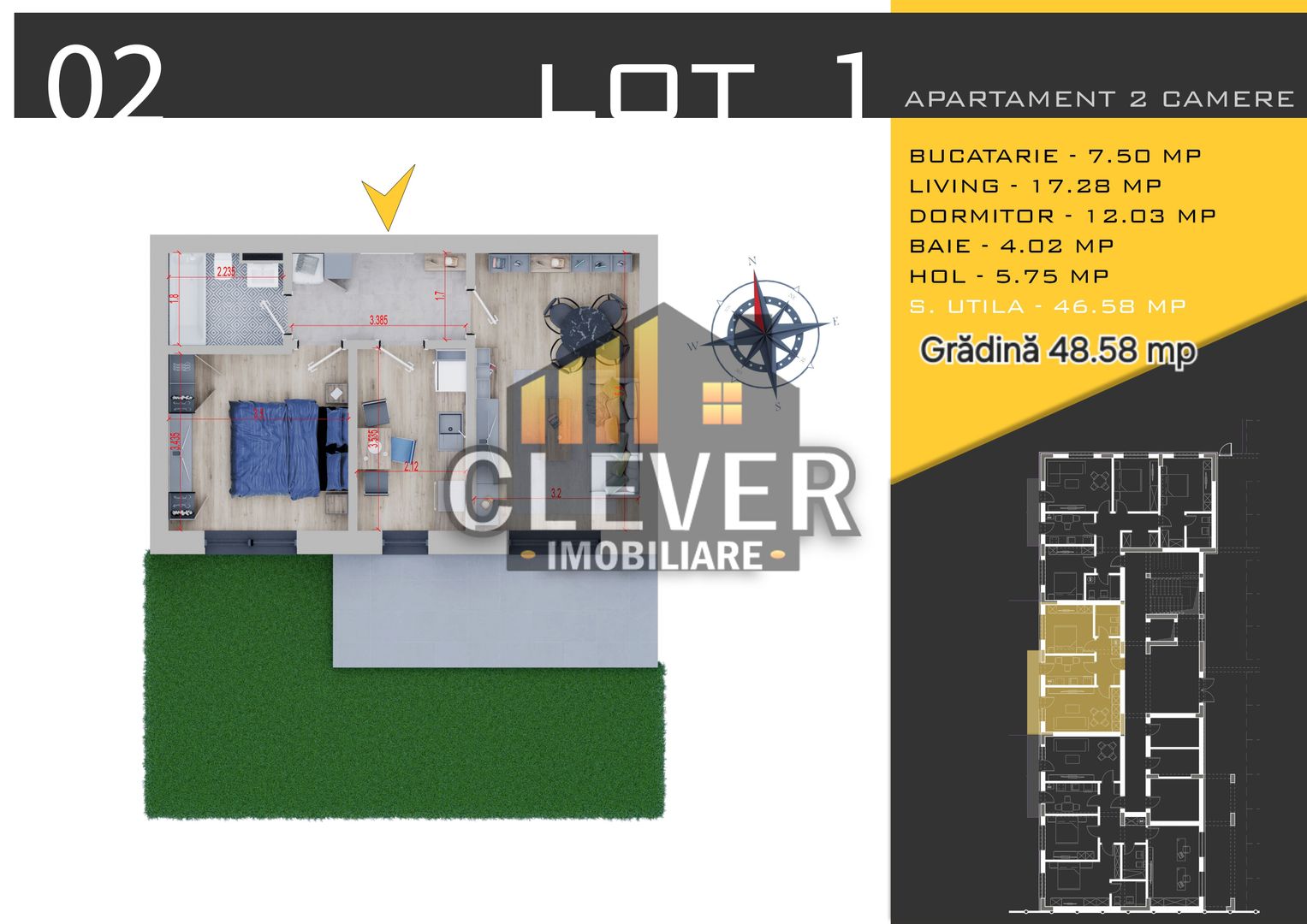 Apartament 2 Camere cu Gradina Proprie si loc de parcare - Schiță 7