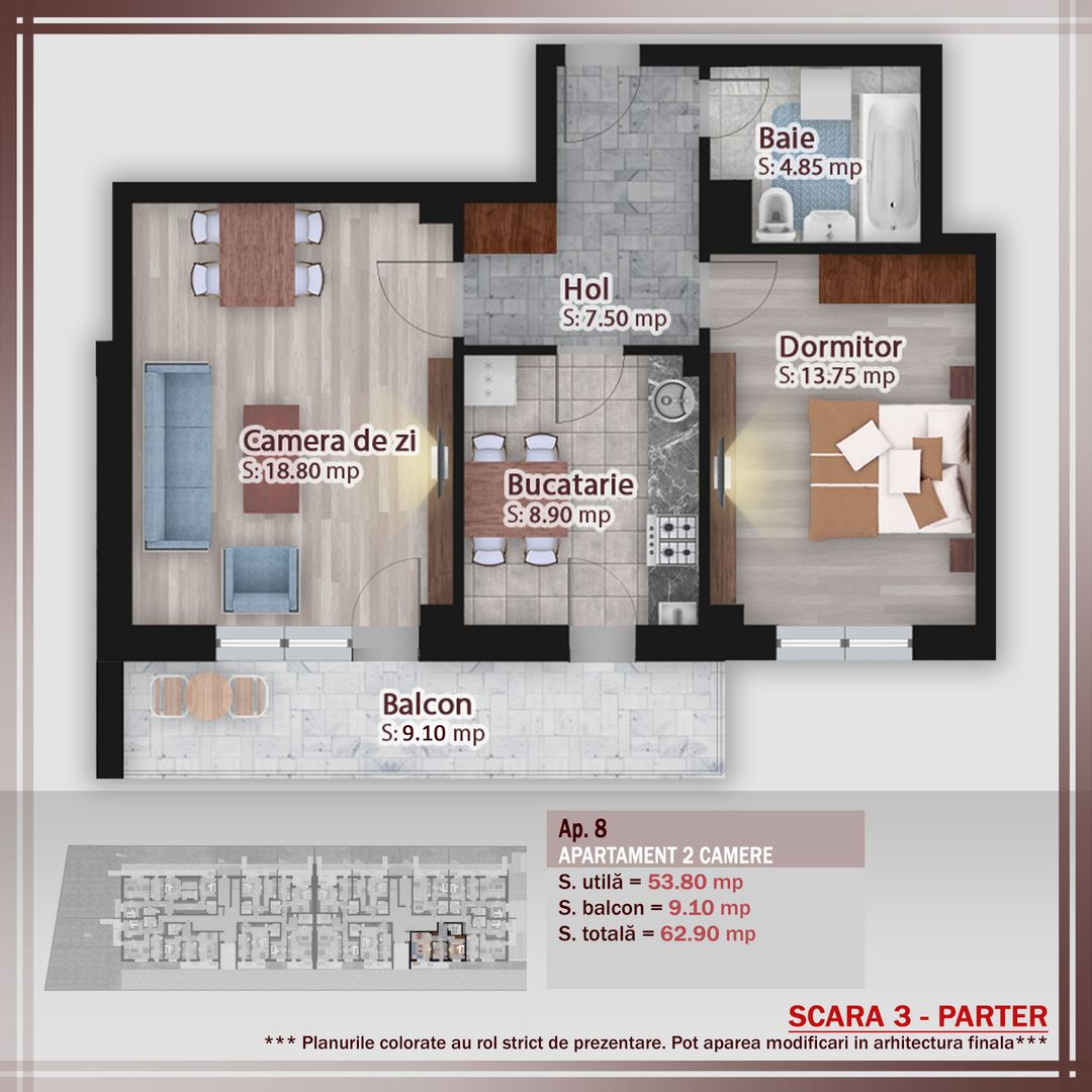 2 camere decomandat -oferta lansare proiect Pallady - Schiță 1