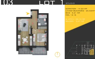 Studio Modern 45mp Util – Balcon Mare – Comision 0% – Zona Pallady - Schiță 11