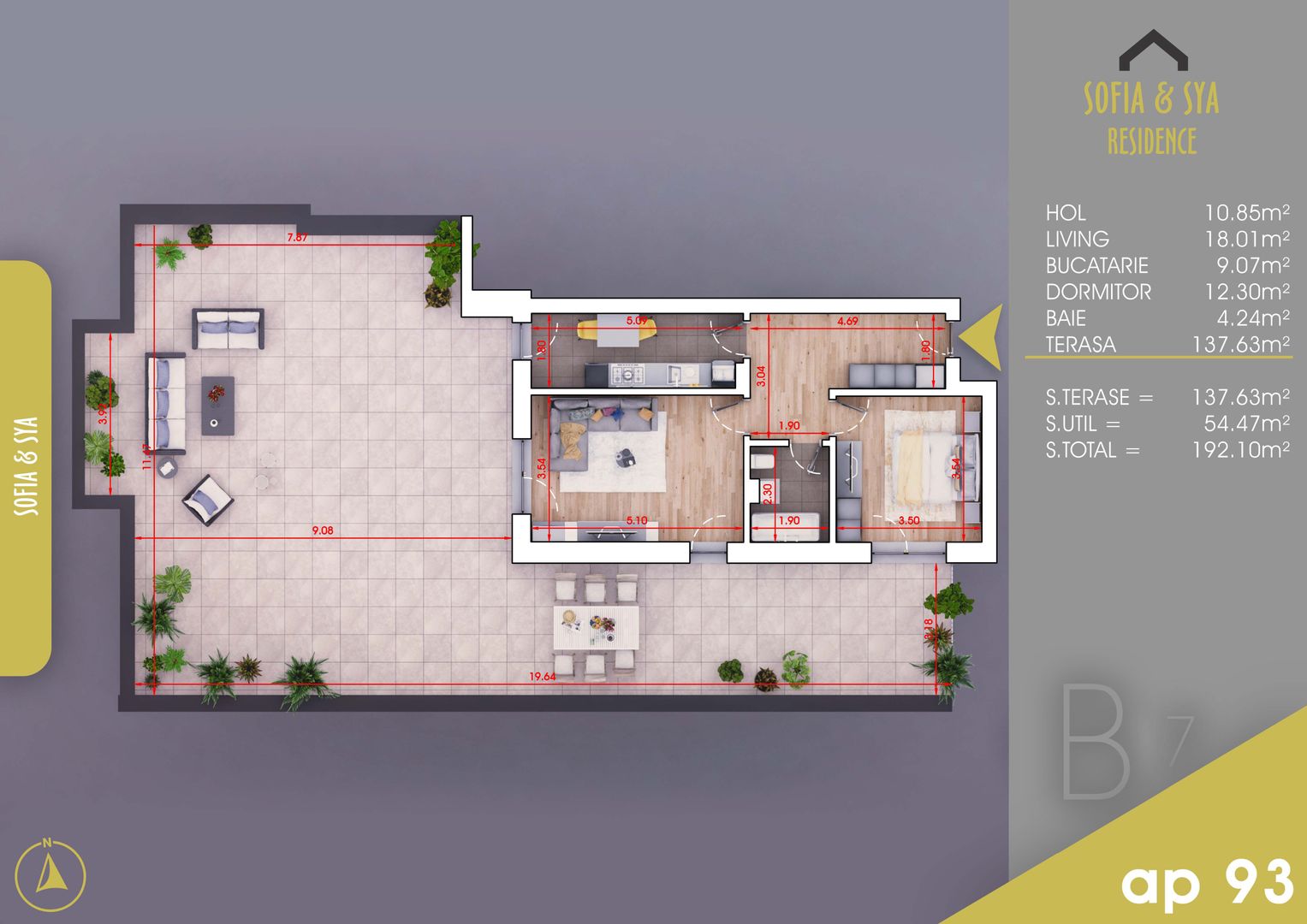 2 camere cu terasa 138 mp  parcare gratuita  Pallady-Metrou Nicolae Teclu - Schiță 1