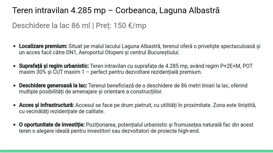 Teren intravilan 4.285 mp cu deschidere 86 ml la lac Corbeanca – Laguna Albastra - Poză 7