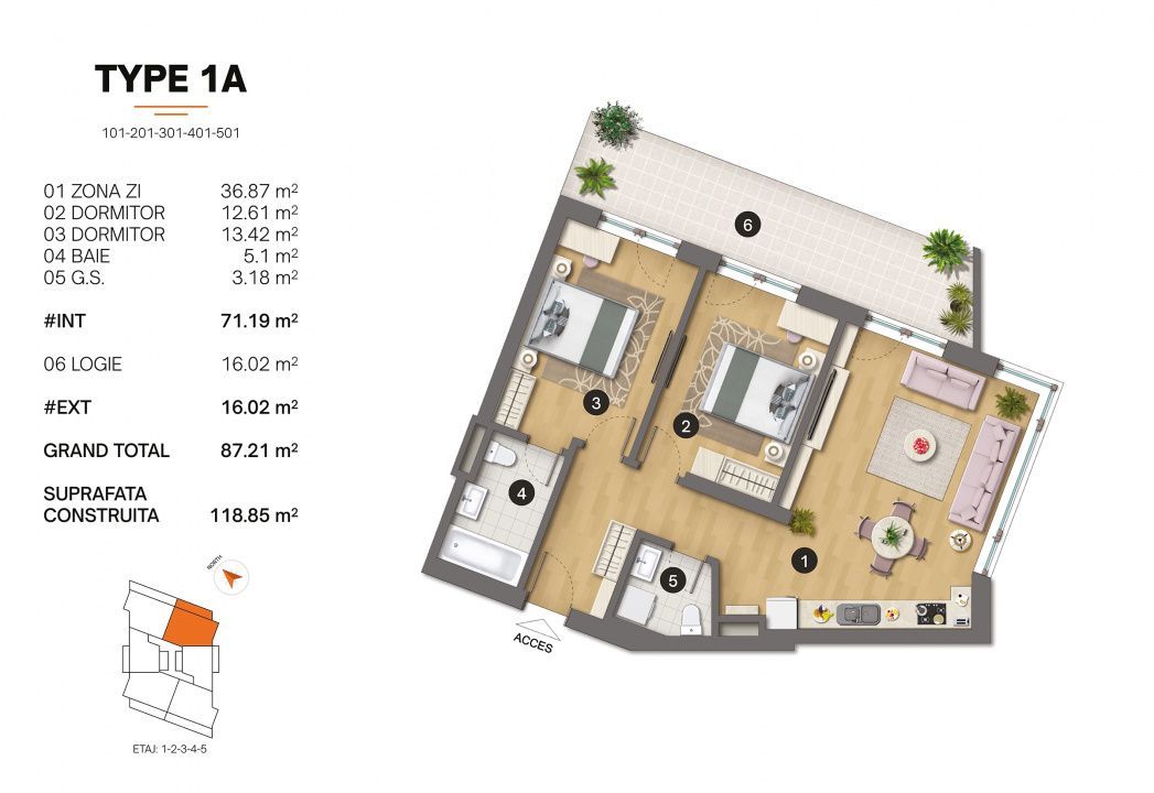Tomis Plus - Celine Elegance - Vânzare apartament cu 3 camere, etaj 2. - Poză 2