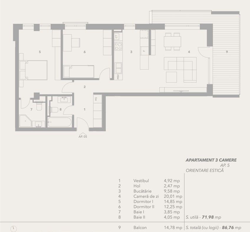 Apartament spatios 3 camere, Turnisor, Sibiu - Schiță 3