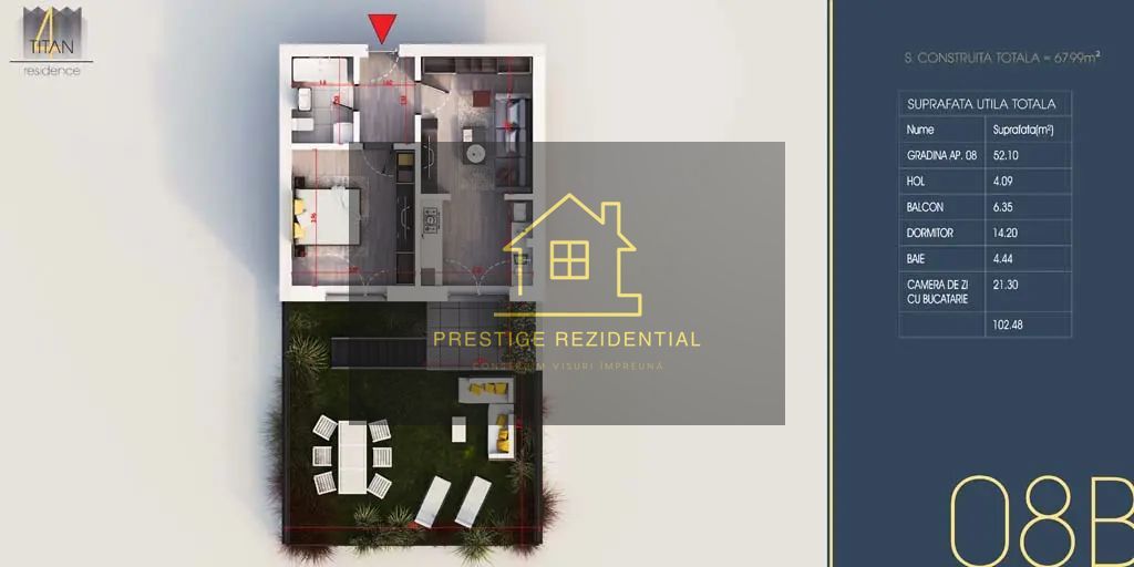 2 camere Gradina 52 mp, Finalizat,Incalz.Pardoseala,Pallady - Poză 3