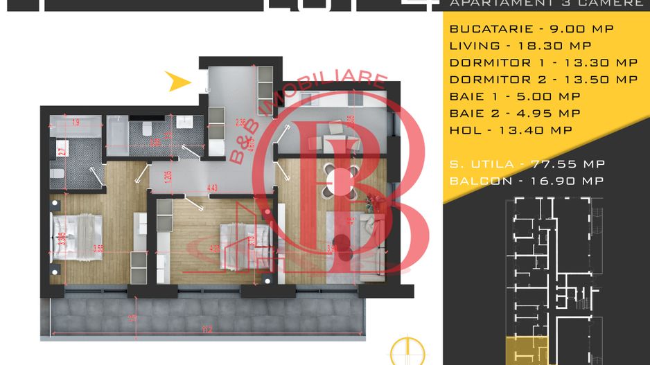 3 camere decomandat Titan Pallady  Metrou Nicolae Teclu - Schiță 12