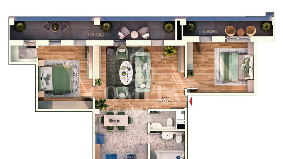 Apartament 3 camere Dorobanților Cluj imobil nou cu CF - Schiță 12