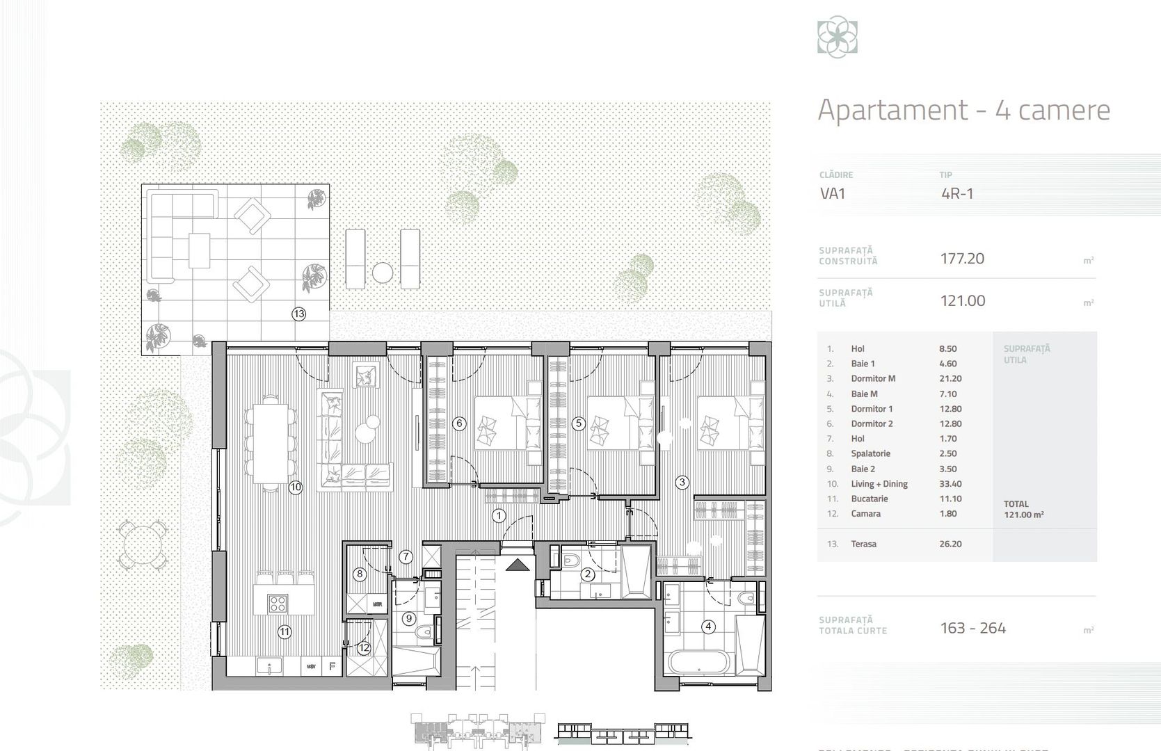 Apartament 4 camere cu Gradina 163 mp | Gated-Community | Pipera - Schiță 3