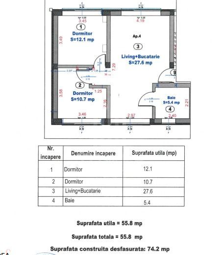 Apartament modern cu 3 camere, etaj 1, semimobilat – 55,8 mp utili - Poză 8