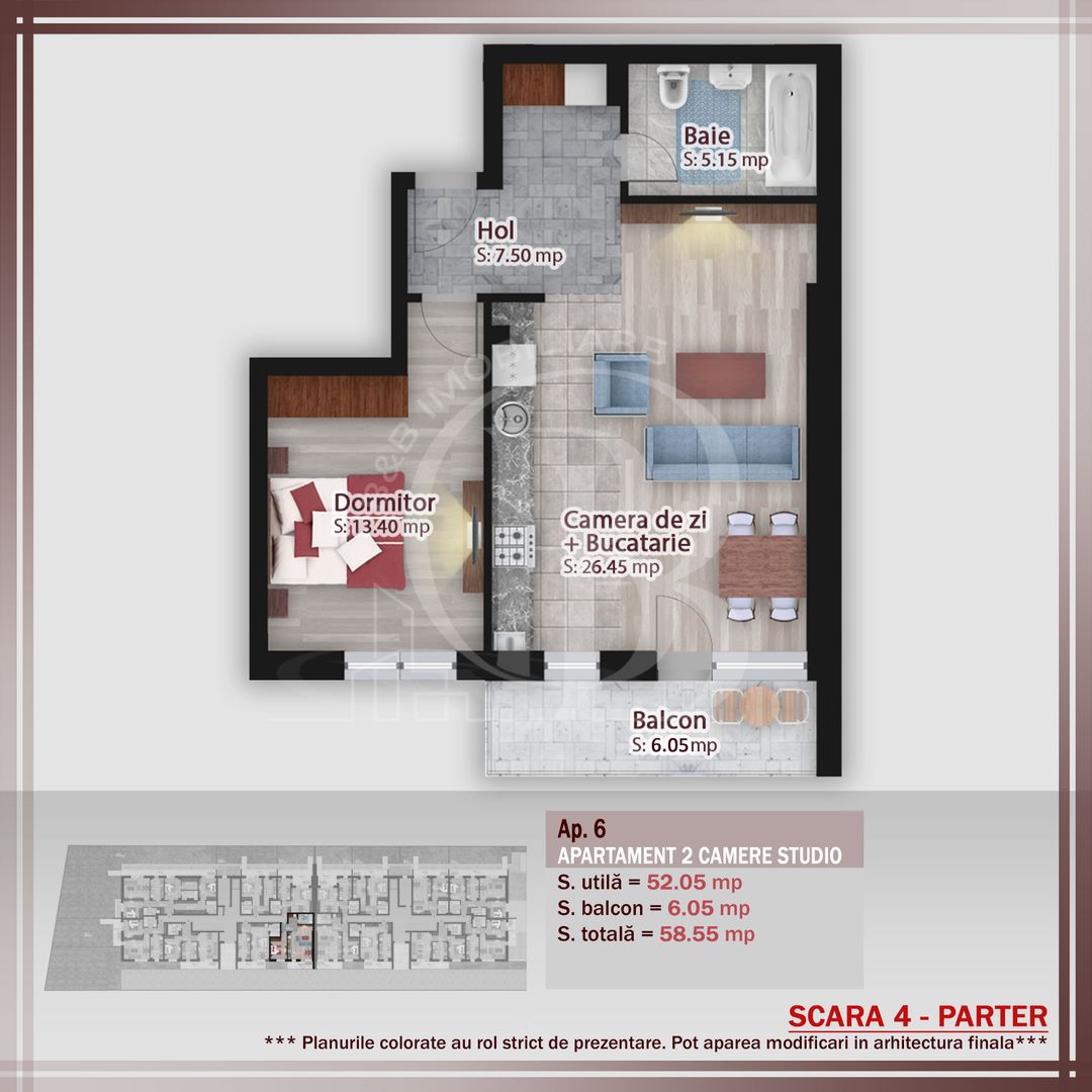 Apartament 2 camere Incalzire prin Pardoseala Titan-Pallady - Schiță 2