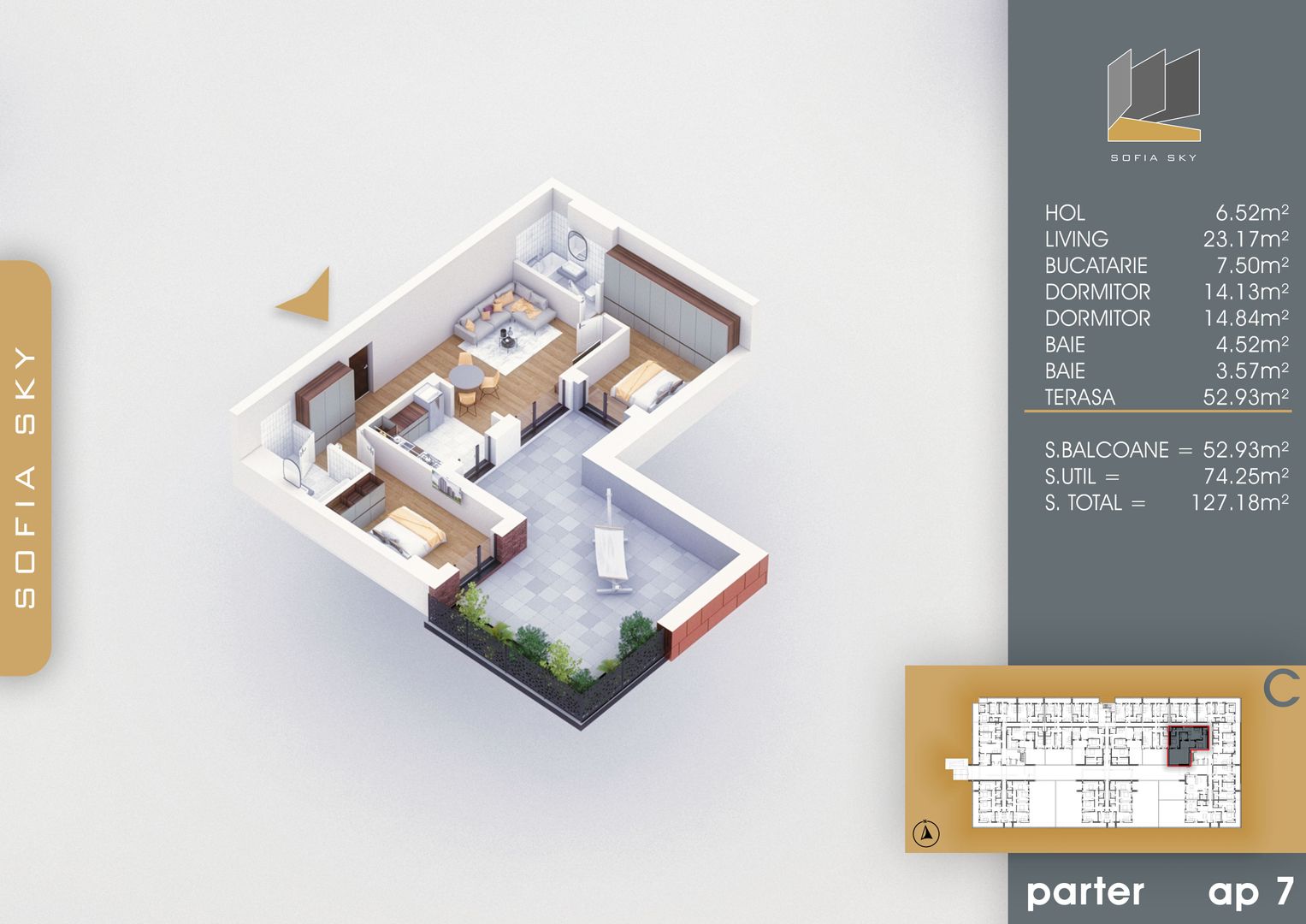 3 camere cu terasa  Titan Pallady  7 min Metrou Nicolae Teclu - Schiță 4