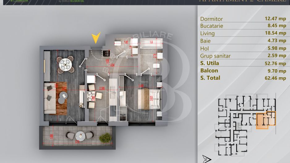 Apartament 2 camere Proiect Premium Panouri Fotovoltaice - Schiță 12