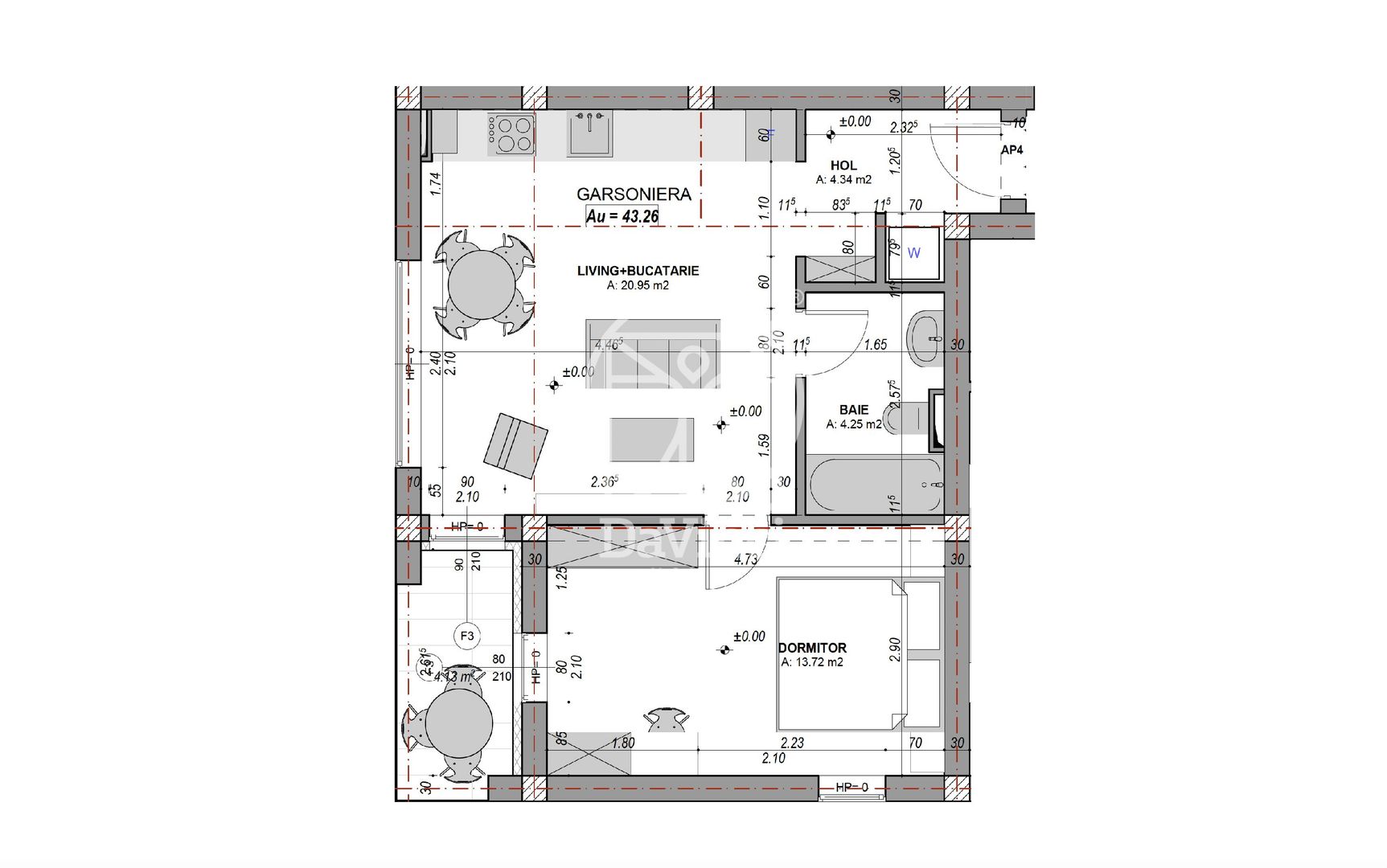 Apartament 2 camere, 43.26 mpu, aer conditionat (LOG-GAL-ap.4) - Poză 2