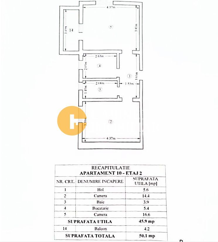 EXCLUSIVITATE - 2 CAMERE DECOMANDAT - ETAJ INTERMEDIAR - BLOC NOU - Schiță 1