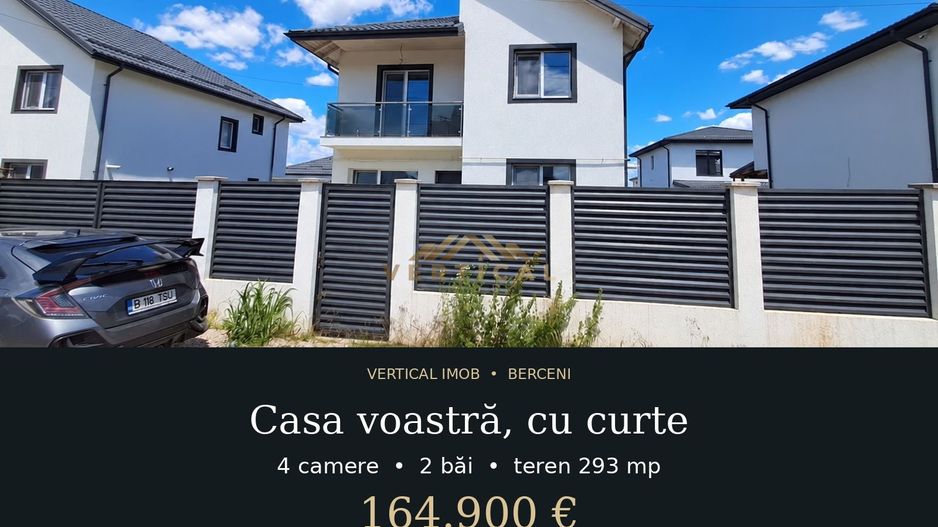 Casă P+1 în Berceni | 4 camere, 2 băi | Bucătărie utilată | Teren 293 - Poză 1