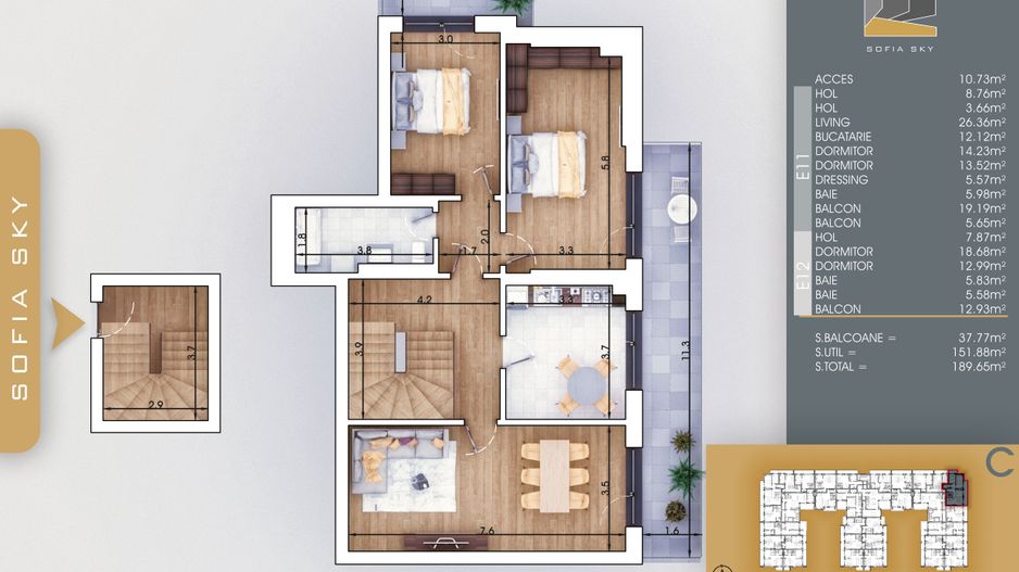 5 camere Duplex cu dressing si 3 balcoane 7 minute M Nicolae Teclu Pallady - Schiță 11