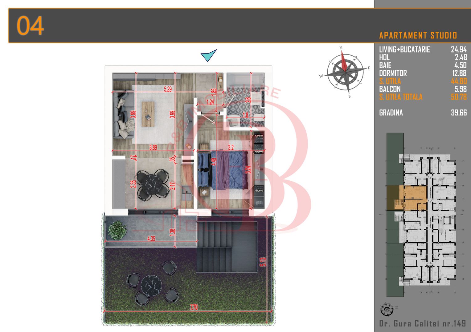 2 camere cu Gradina-Finalizat-Parcare Bonus-Th. Pallady - Schiță 14