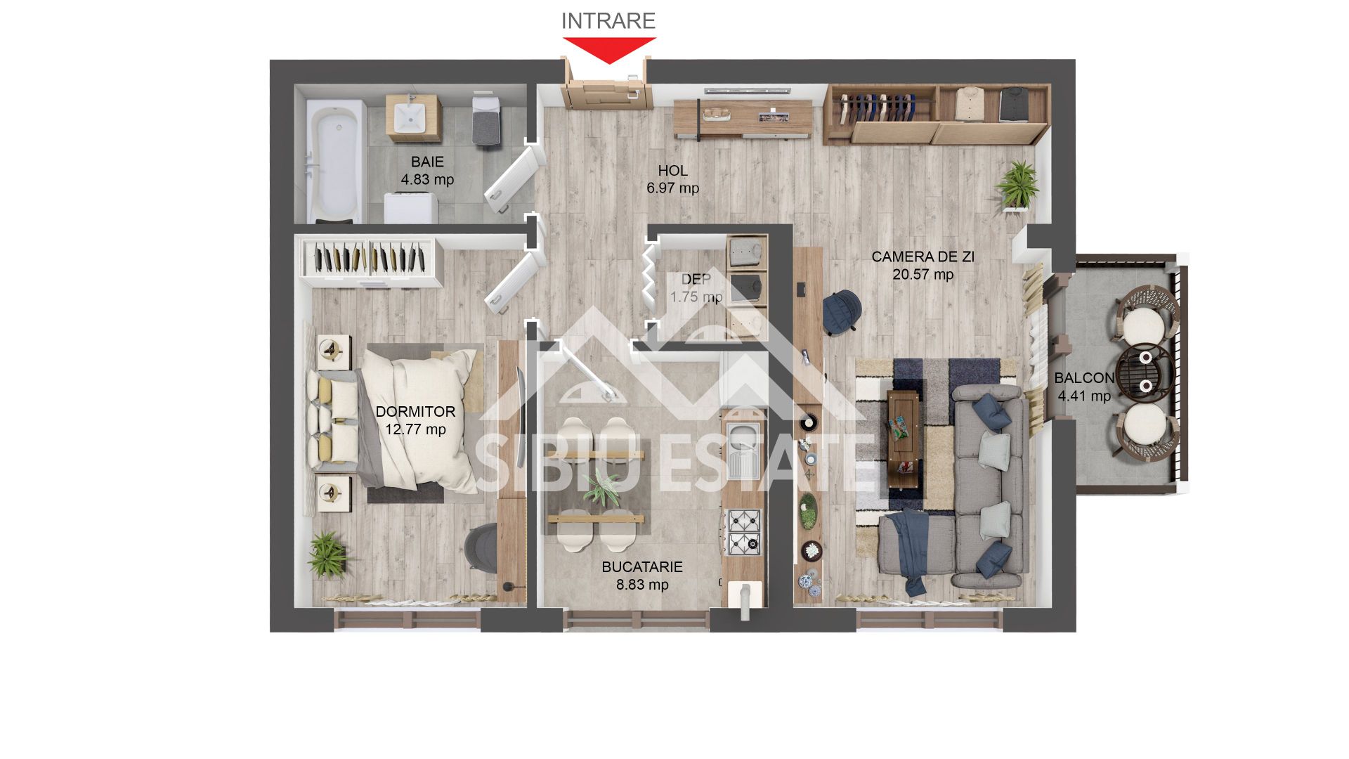 Apartament nou 2 camere decomandate mobilat parcare și boxă depozitare - Schiță 12