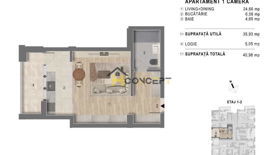 Studio, bucatarie inchisa,  Popesti Leordeni, parcare, comision 0% - Poză 4