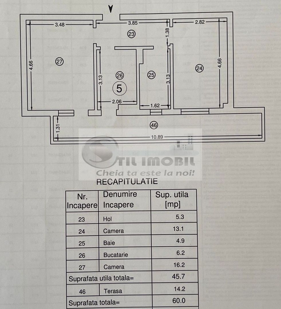 Apartament INTABULAT - 2 camere, dec, 60 mp + loc de parcare inclus ! - Schiță 5