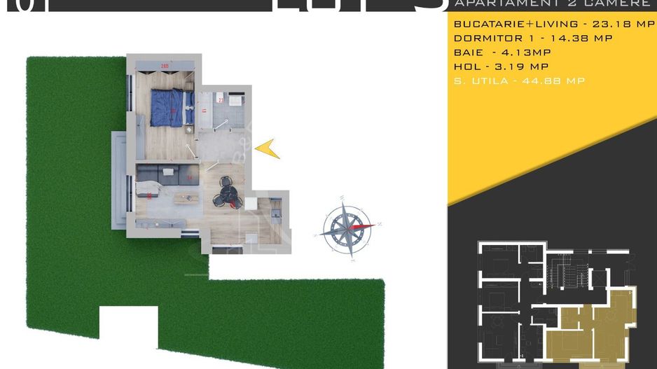 Apartament 2 camere cu Gradina Theodor Pallady-Finalizat - Schiță 14
