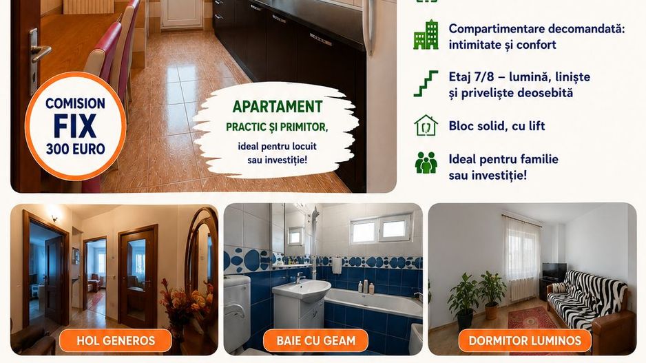Apartament 3 camere, etaj 7, decomandat, zona TRAIAN - BCR; - Poză 1