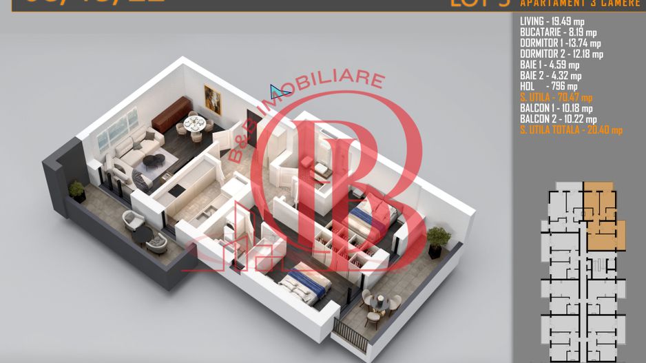 Apartament 3 camere Titan Th. Pallady-Sector 3-Metrou Teclu - Schiță 2