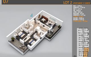 Apartament 3 Camere Decomandat, 2 balcoane, Comision 0%, Pallady - Schiță 7