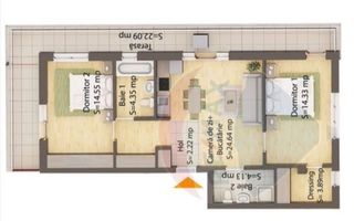[com 0%] Apartament luminos 3 camere 68 mp, terasă 22 mp - Schiță 26