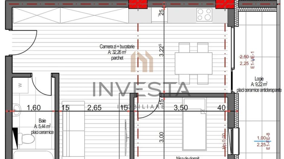 Apartament 1 camera | 48mp | Zona Europa | Proiect exclusivist - Schiță 2