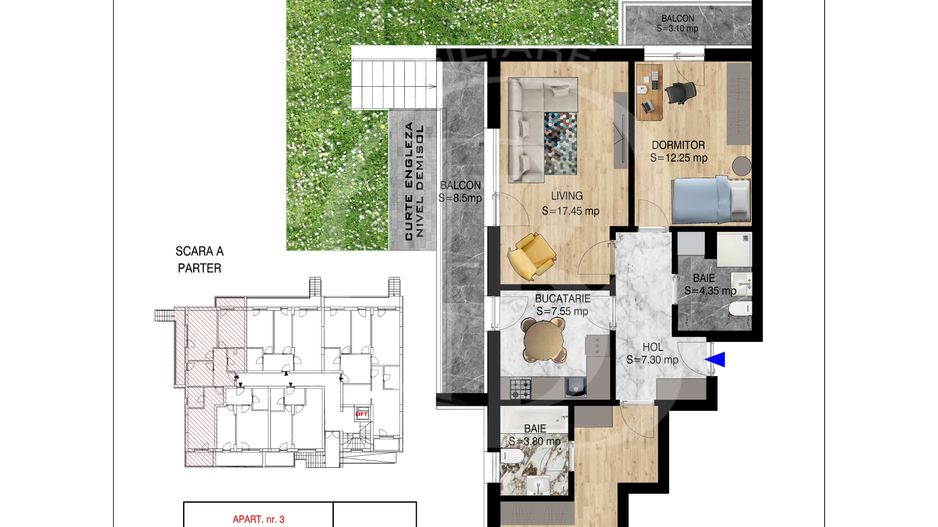 3 camere cu gradina  Pallady Metrou Nicolae Teclu - Schiță 14