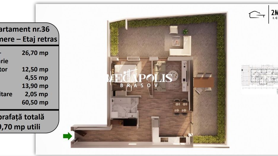 Apartament 2 Camere | Terasă 60 MP | Tractorul | Bloc Nou - Poză 4