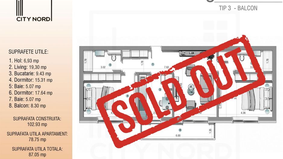Apartament 3 camere - 87,05mp - CITY NORD 1 Decembrie - Poză 1