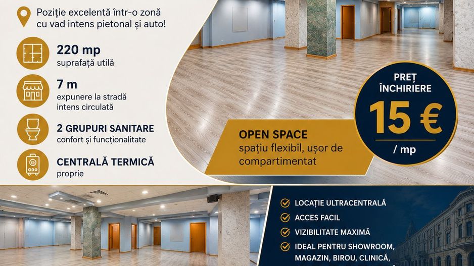 DE INCHIRIAT - SPAȚIU COMERCIAL 220 mp, TRAFIC INTENS, VASLUI - zona CENTRALA; - Poză 1