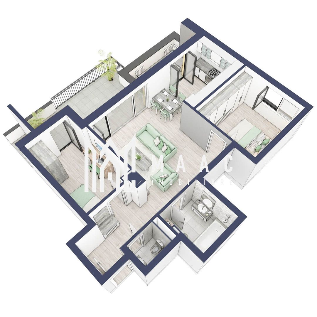 Apartament 3 camere | Balcon 22.2 mp | Etaj 3 | Turnisor - Poză 3