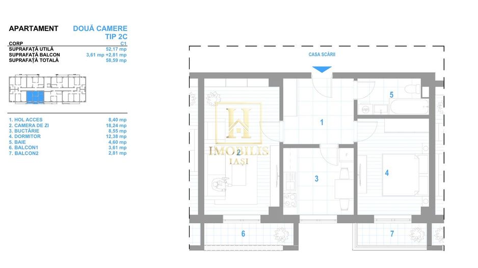INTABULAT! Apartament 2 camere Dec. 58 mp, 99700 euro-Bucium - Poză 13