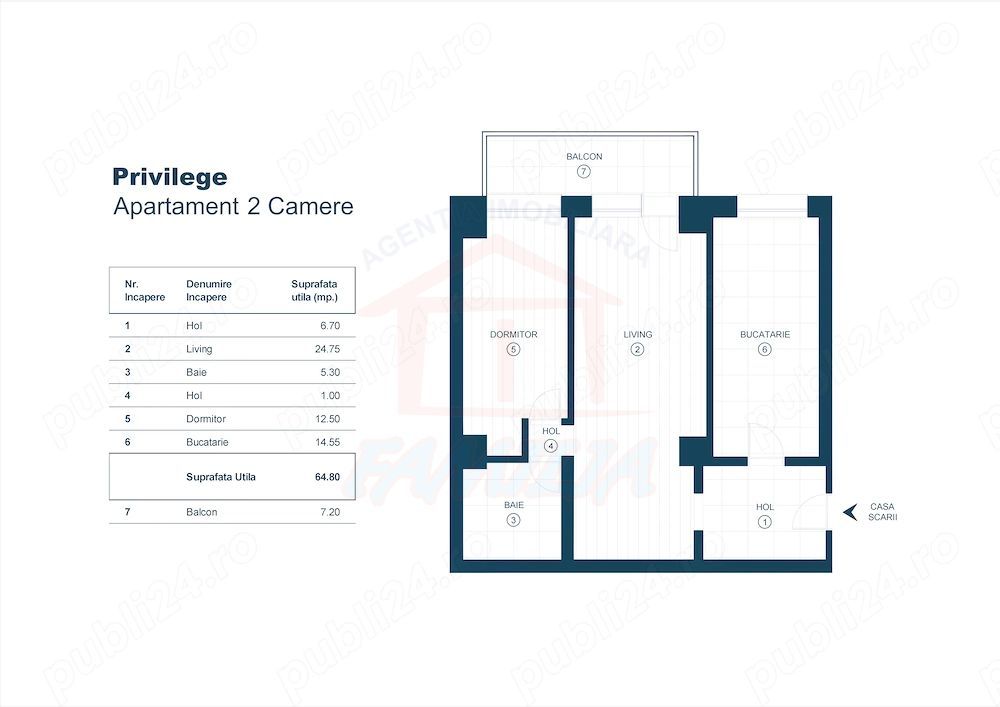 APARTAMENT CU 2 CAMERE DE VÂNZARE | COMPLEX PRIVILEGE – ULTIMUL LEU | - Schiță 9