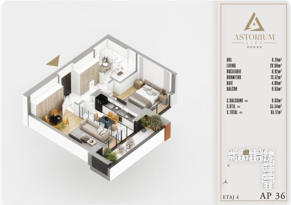 AP. 2CAM. POZITIE-EST ,ETAJ 4 / LOCUINTA SAU INVESTITIE.ASTORIUM! - Poză 1