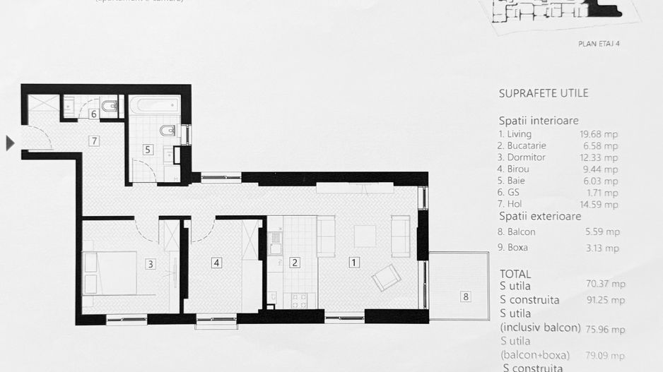 APARTAMENT 2 CAMERE + 9 MP BIROU | ZONA EMINESCU | DACIA - Schiță 6