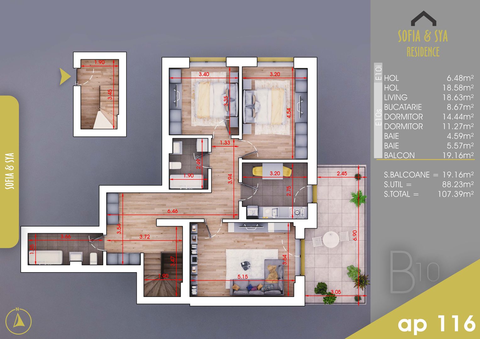 3 camere duplex finalizat Parcare Bonus - Schiță 8