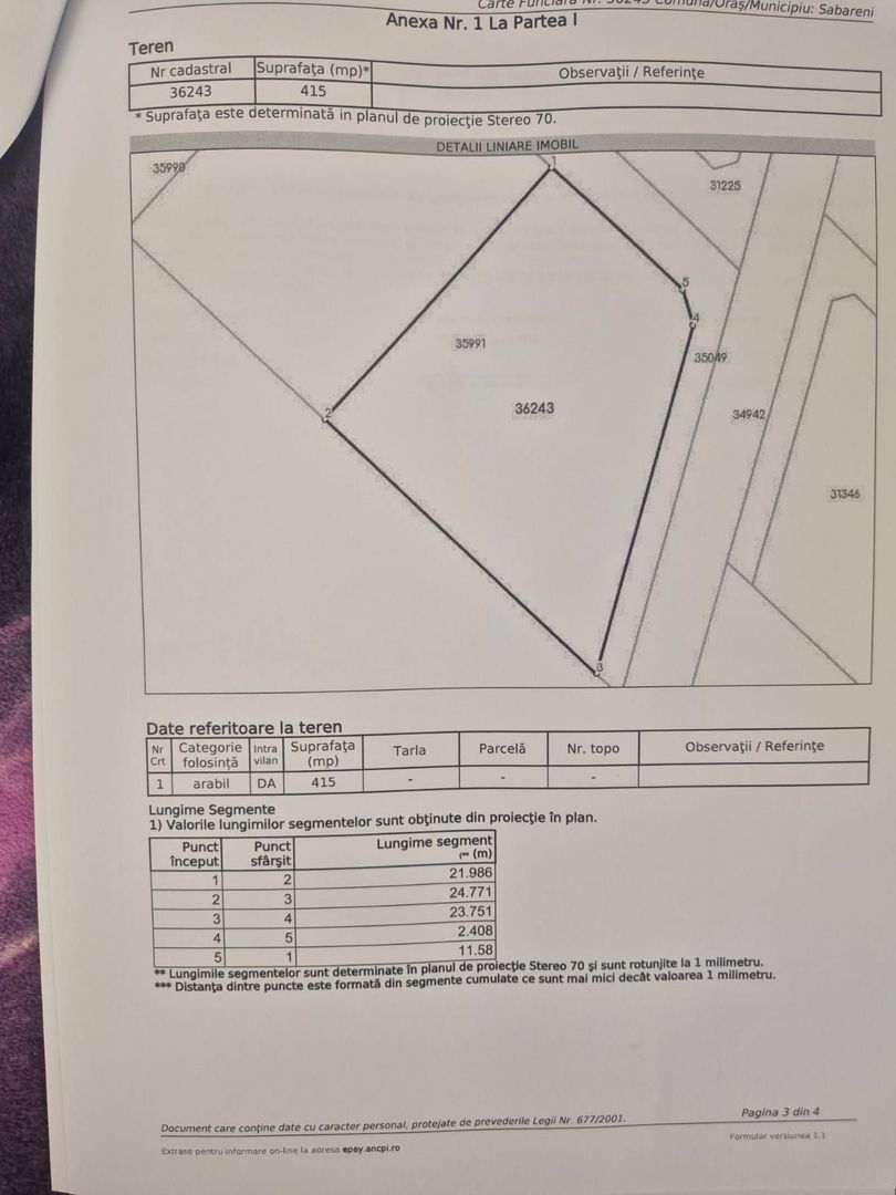 Teren intravilan Sabareni 415m2 - Poză 2