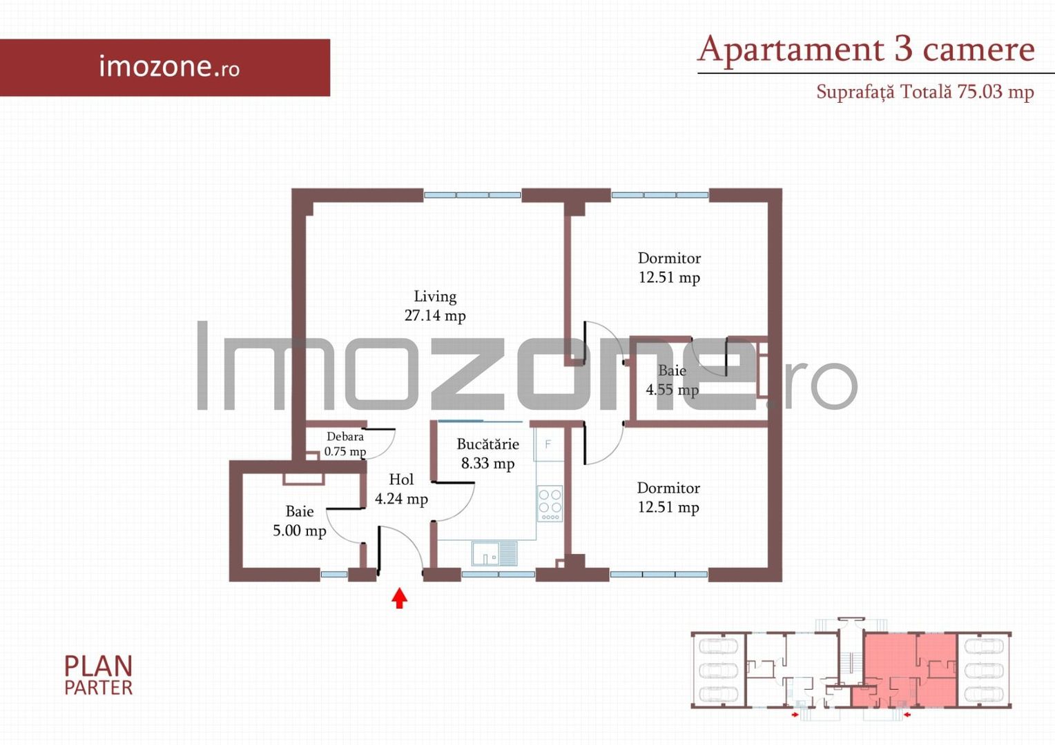 3 camere cu CURTE si PARCARE proprie, 75 MP, FINISAT MODERN,  COMISION 0% - Poză 1