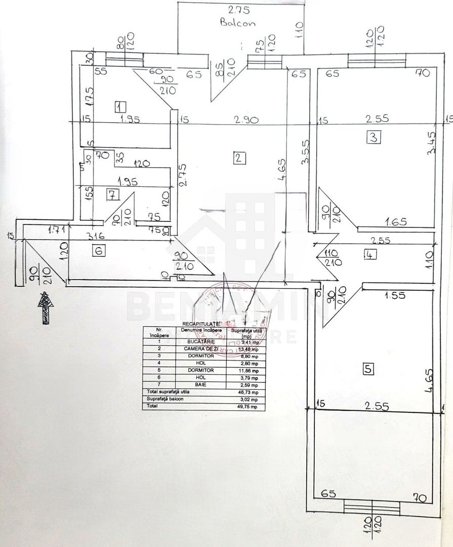 3Camere-50mp-Etaj3- Centrala Termica-50mp-Aer Conditionat-Cv9-Materna - Schiță 7