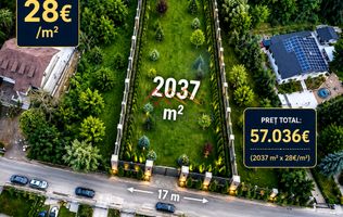 Teren 2037 mp, 17 ml deschidere, 28 euro/m2, vedere panoramica