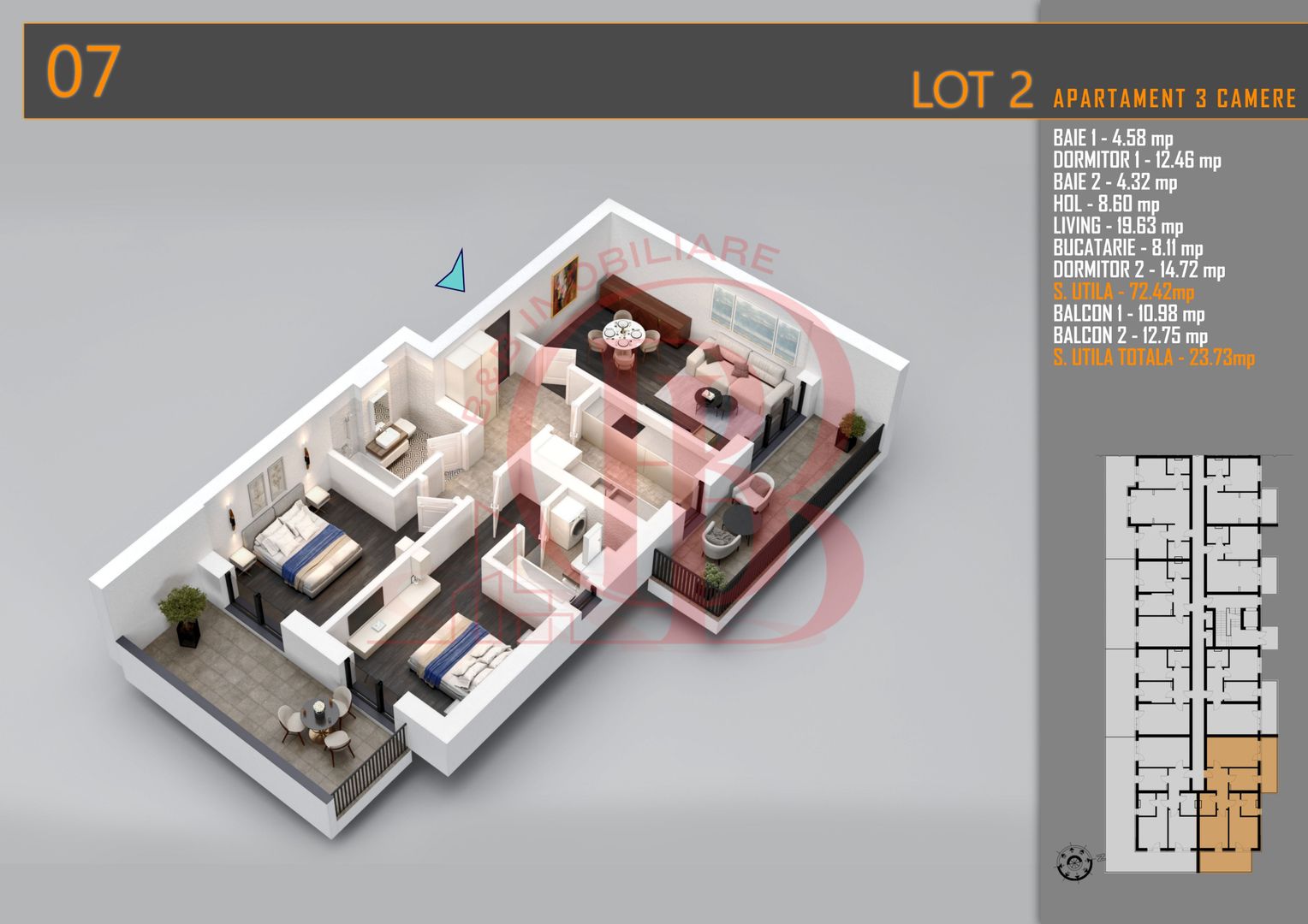Apartament 3 camere Decomandat Titan Th. Pallady-Sector 3 - Schiță 5
