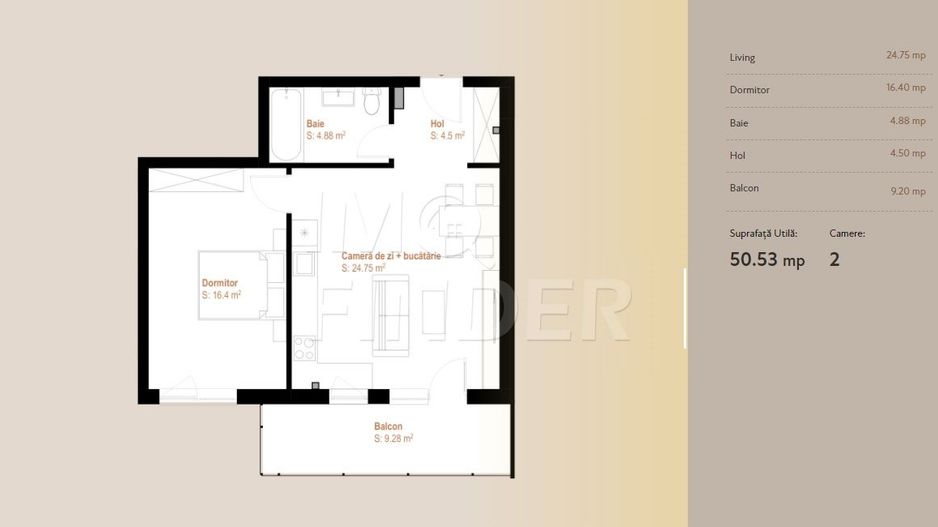 OFERTA - 2 camere 50.5 mp plus terasa zona VIVO - Poză 3