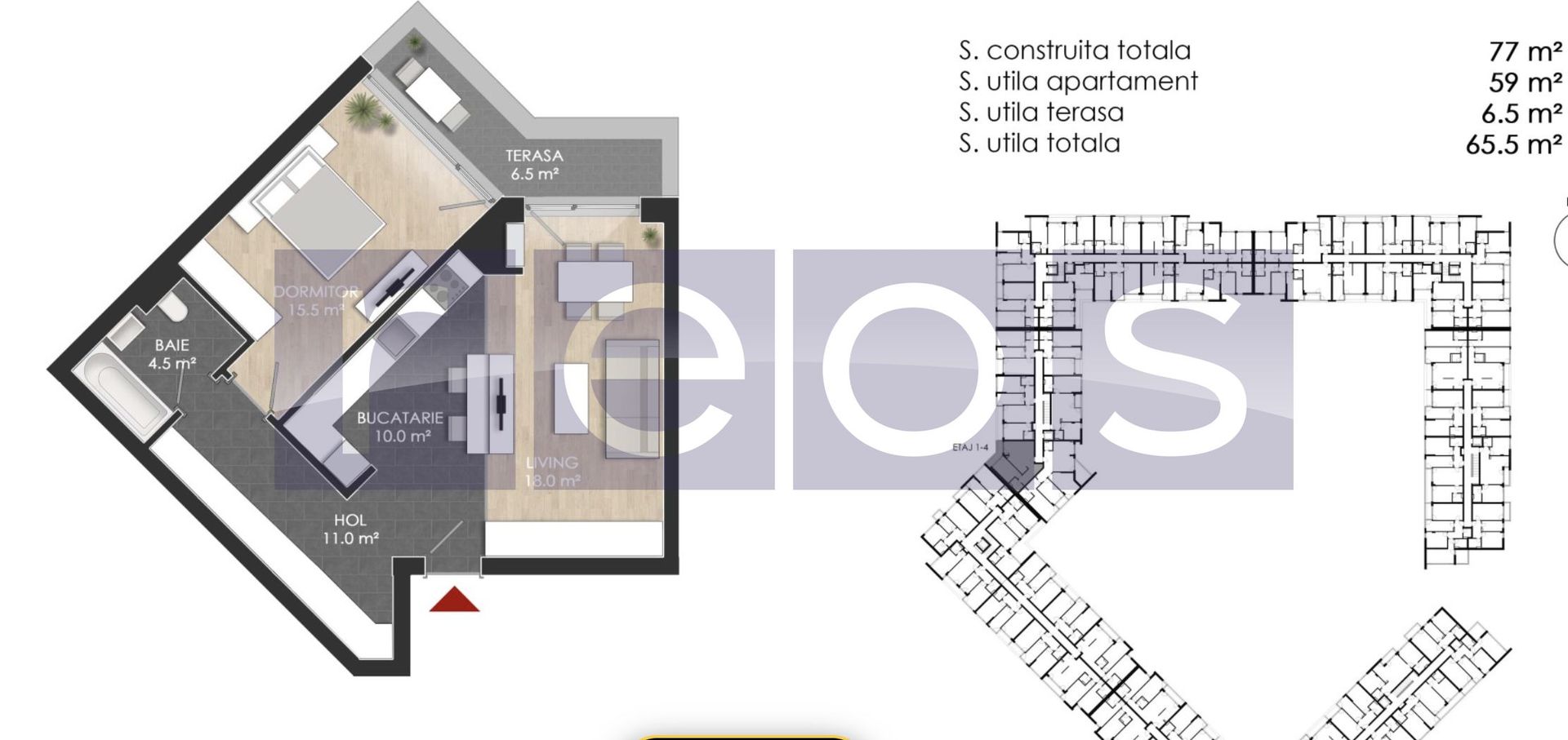 VANZARE 2 CAMERE | TERASA | STRAULESTI | PISCINA PRIVATA A COMPLEXULUI - Schiță 9