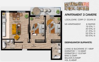 2 minute Metrou Berceni Ap 3 camere 80 mp - Poză 9